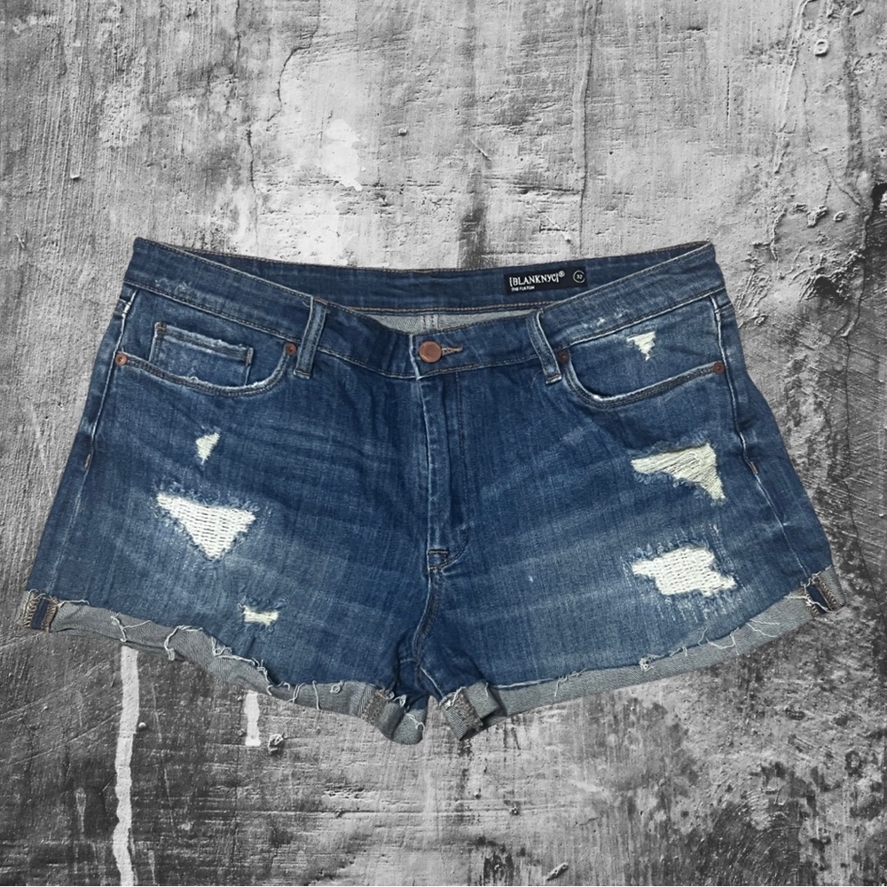 Blank NYC The Fulton Denim Jean Shorts Raw Cuffed Destroyed Distressed 32